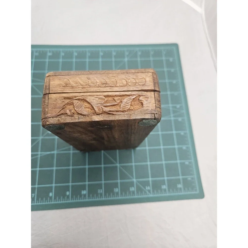 Vintage Carved Wooden Box Velvet Lined